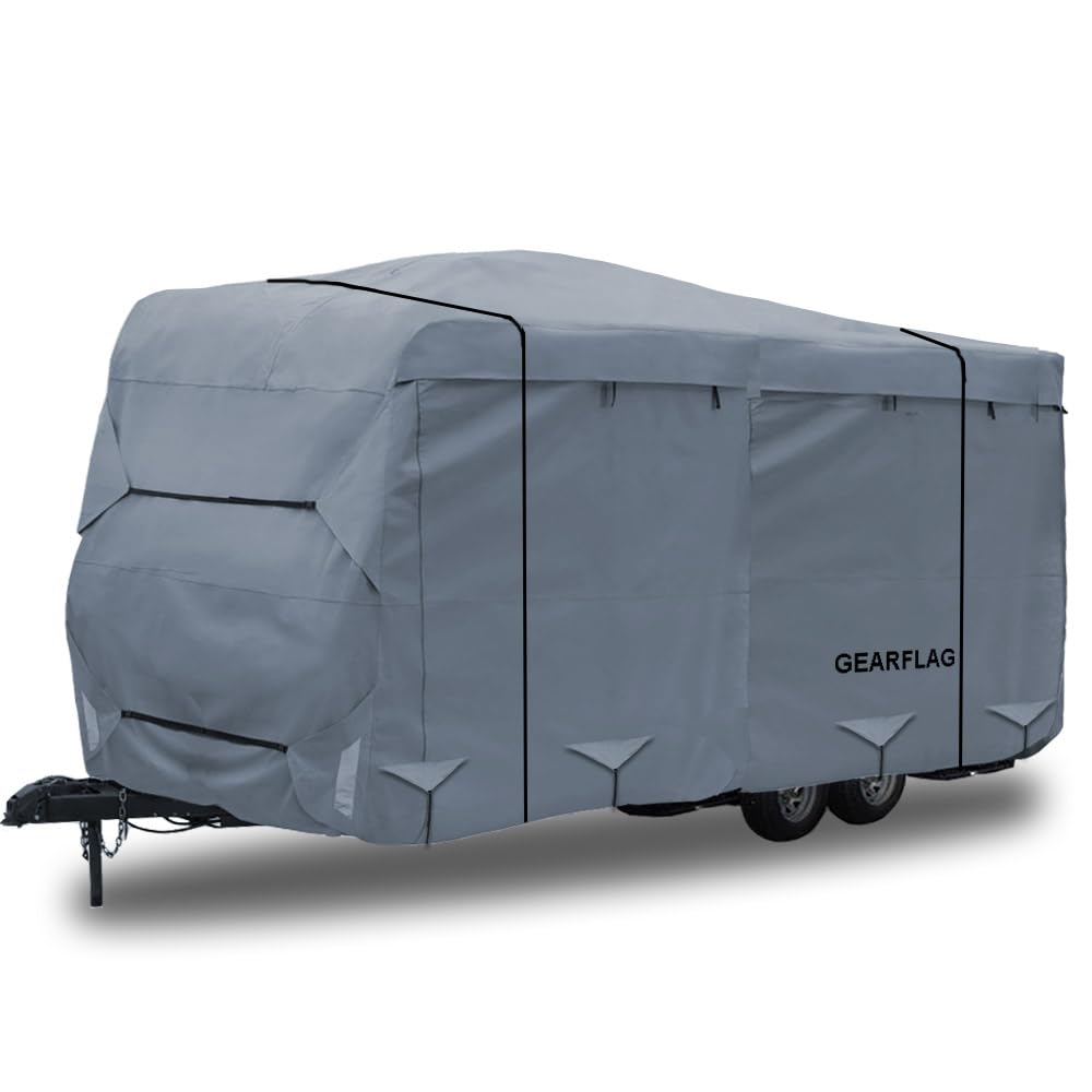 GEARFLAG Travel Trailer RV Cover fits 22' -24' Reinforced Windproof Side-Straps Anti-UV Water-Resistance Multi-Layers Heavy Duty
